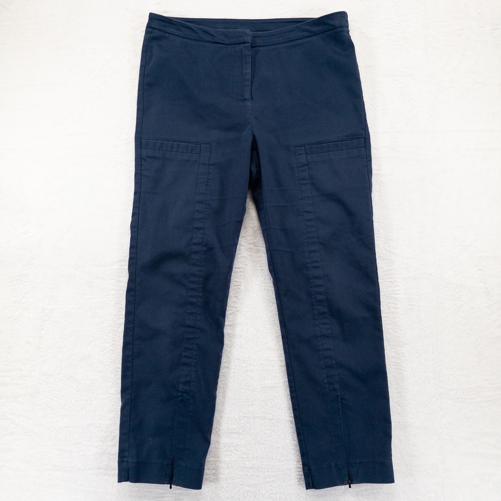 Soft Surroundings Womens Pants 8 Navy Blue Stretch Straight Leg Ankle Zip Casual